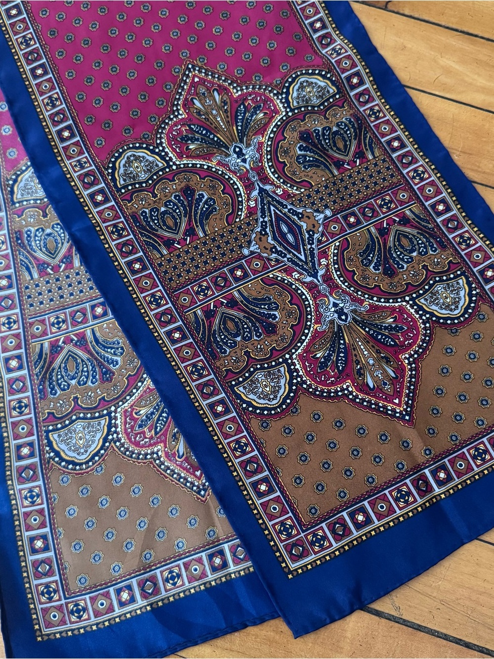 Vintage red Blue gold Paisley Silk Scarf rectangle classy Classic lightweight